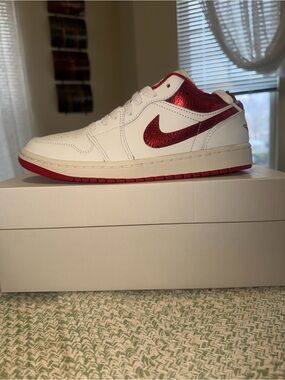 Air Jordan 1 low SE  White with Metallic Red Swoosh womens sneakers size 8.5 new